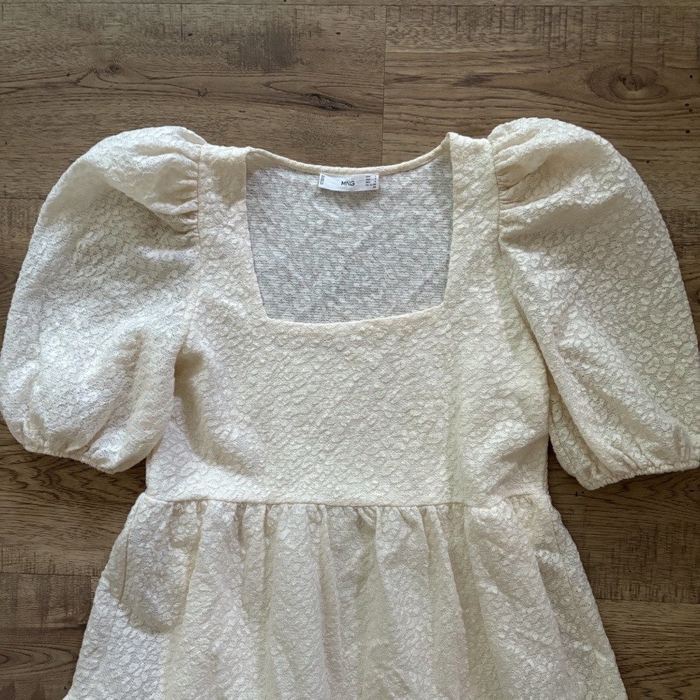 NWOT Mango Cream Floral Puff Sleeve Midi Dress. Size 8 Double lined. - Picture 5 of 7